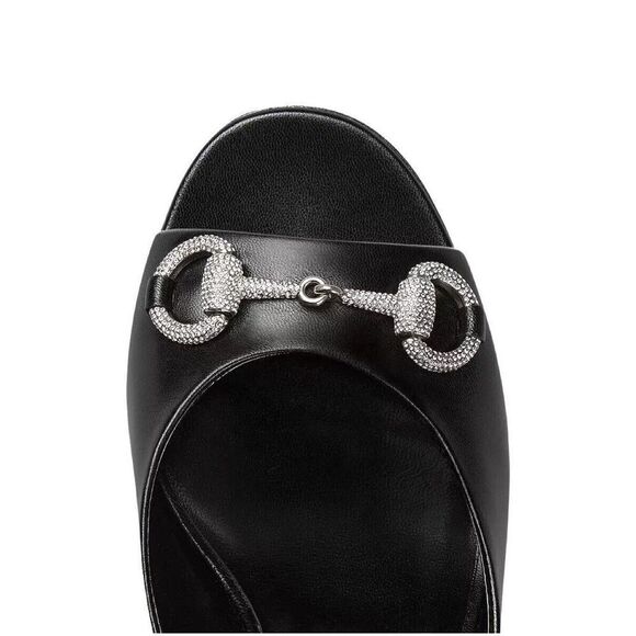 Gucci Women's Crystal Embellished Horsebit 85 Leather Mule Heels Black 41 - Picture 5 of 10